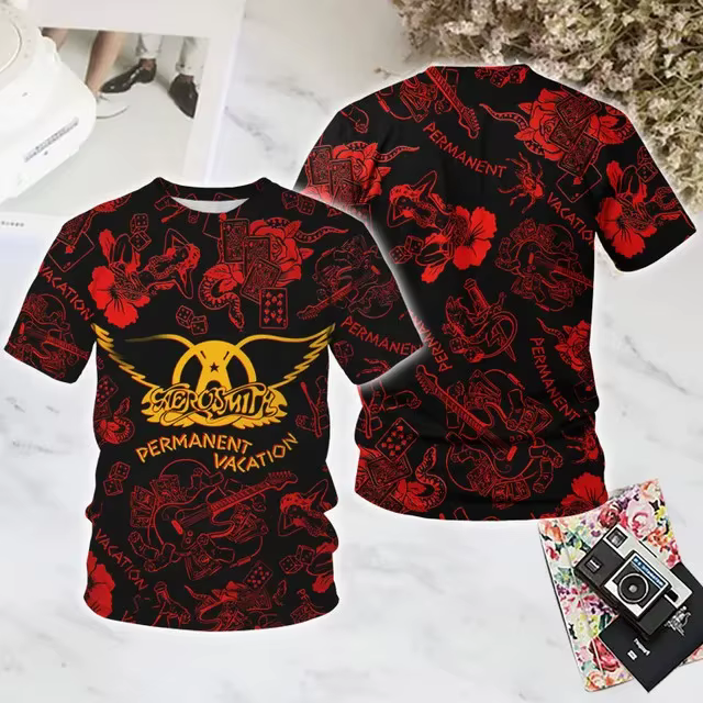 2025 nouveau groupe de Rock Aerosmith impression 3D T-shirt hommes femmes mode décontracté surdimensionné à manches