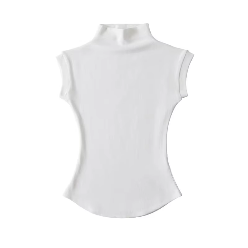 Femmes été Sexy col roulé sans manches T-Shirts hauts solide coupe ajustée pulls