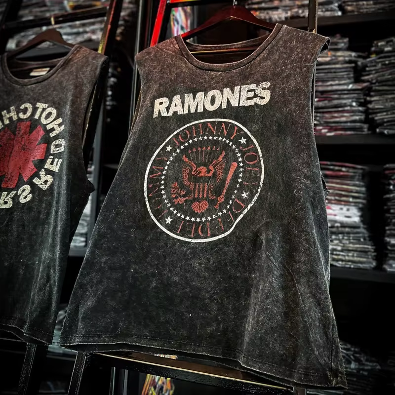 American Rock Band imprimé Vintage lavé sport gilet coton sans manches hommes T-shirt Hip-hop vêtements