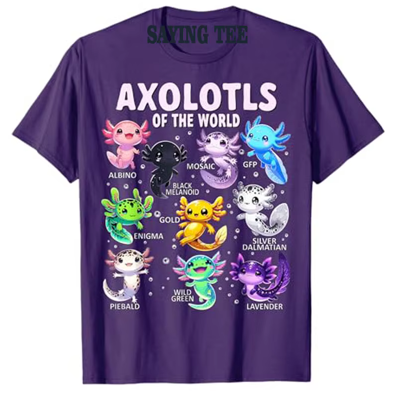 Axolotls du monde Kawaii T-Shirt Types de Axolotl poisson amphibien