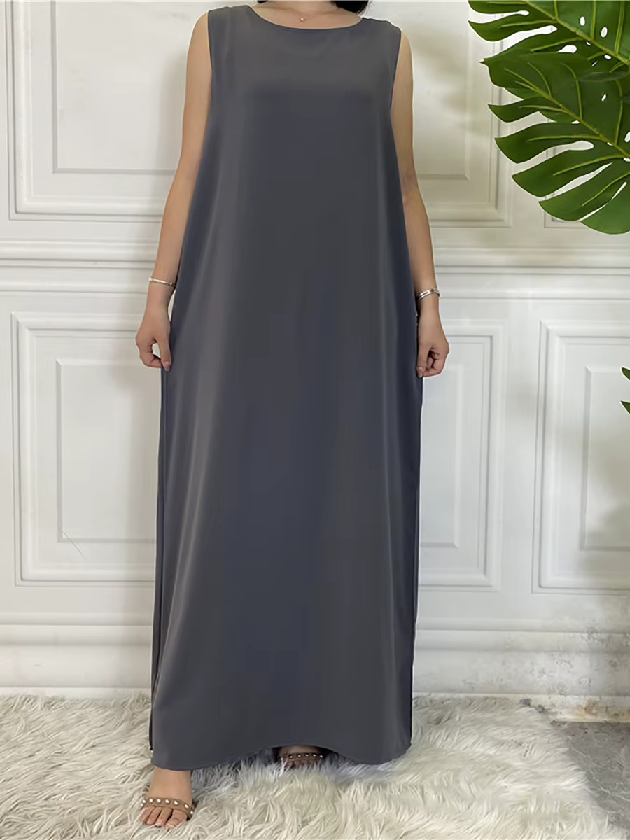 Dubaï Abaya Robe tout-Match tenue décontracté sans manches robes intérieures musulmanes pour les femmes