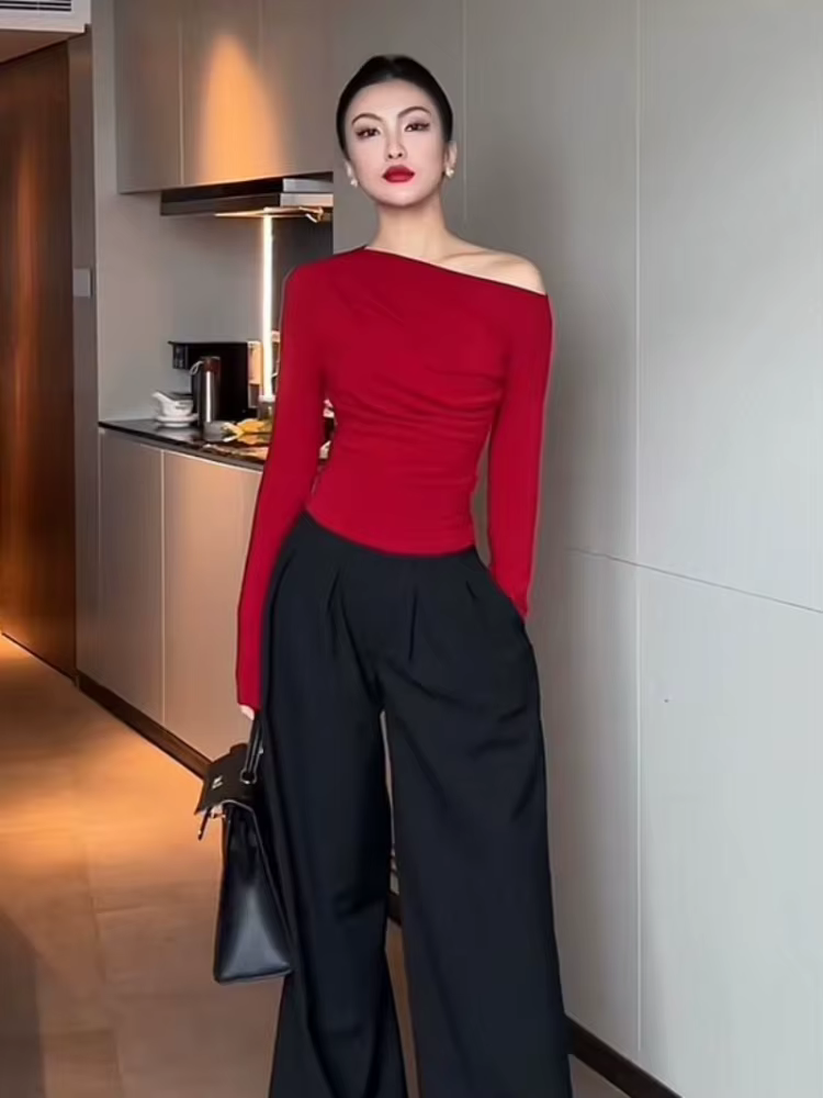 2025 Slim blanc T-shirt noir rouge femme