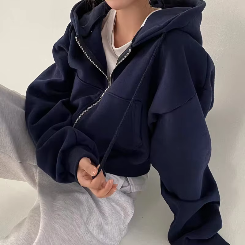 Sweat à capuche bleu marine avec doublure en polaire pour femme