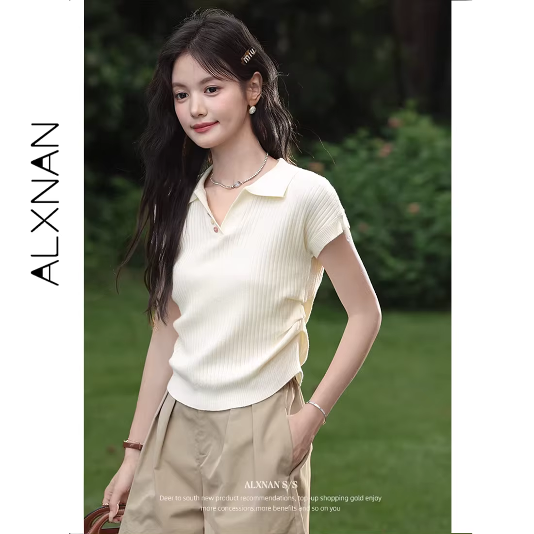 ALXNAN T-shirt pour femme à col revers