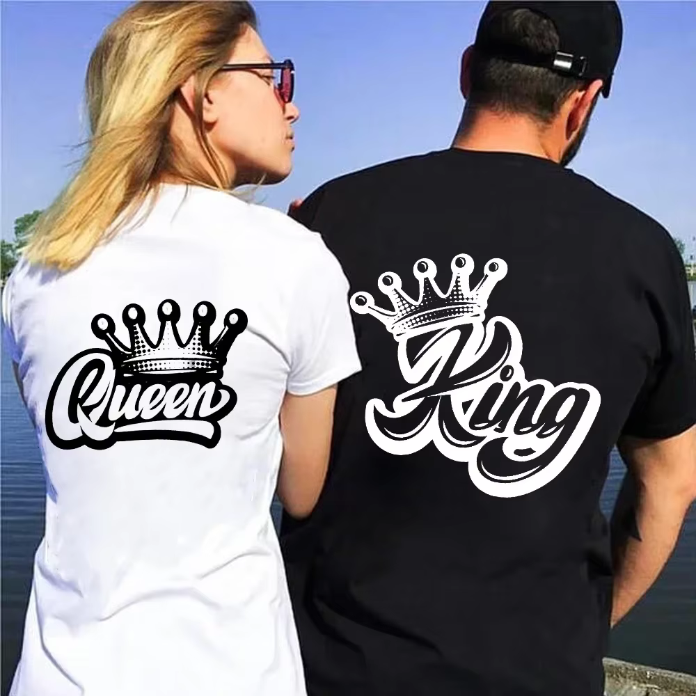 Roi reine couronne imprimer amoureux Couples T-shirt Harajuku femmes