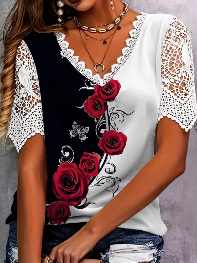 T-shirt manches courtes col en V pour femmes