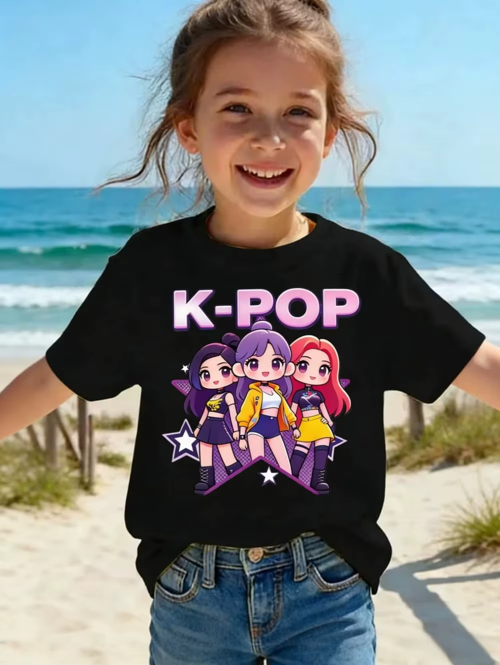 T-shirt à manches courtes pour enfants, style Harajuku, avec dessin animé Kpop, mignon, pour filles, cadeau pour les fans, vêtements décontractés et confortables pour enfants