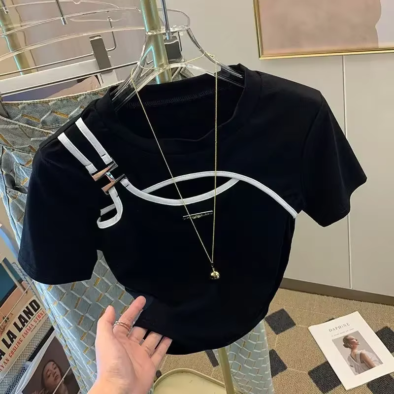 T-shirt à manches courtes en maille ajourée de couleur unie Neploe