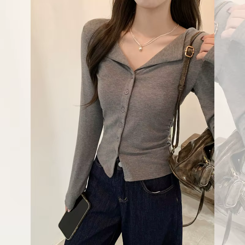 T-shirt à manches longues et col POLO pour femme