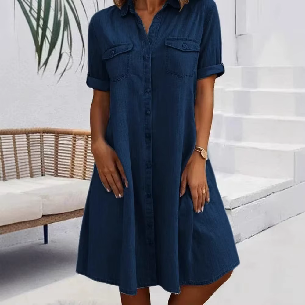 Robe chemise en jean pour femme