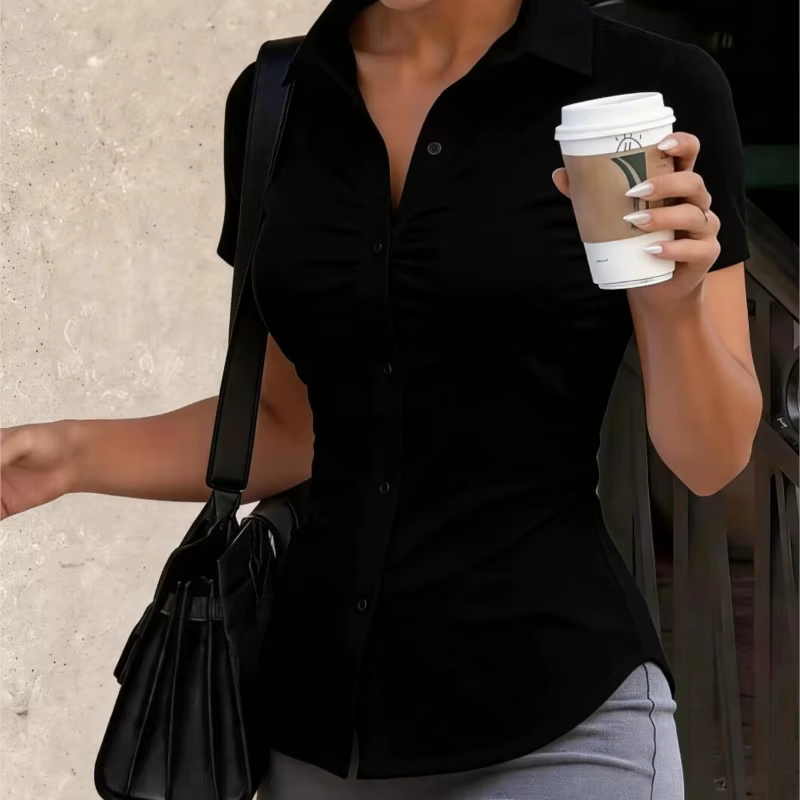 Chemisier court blanc moulant sexy pour femme