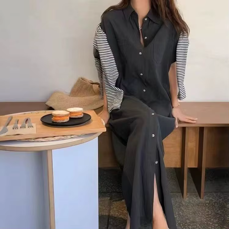 Robe chemise pour femme, idéale pour le quotidien, été, manches longues ou courtes, longueur genou, jupe longue