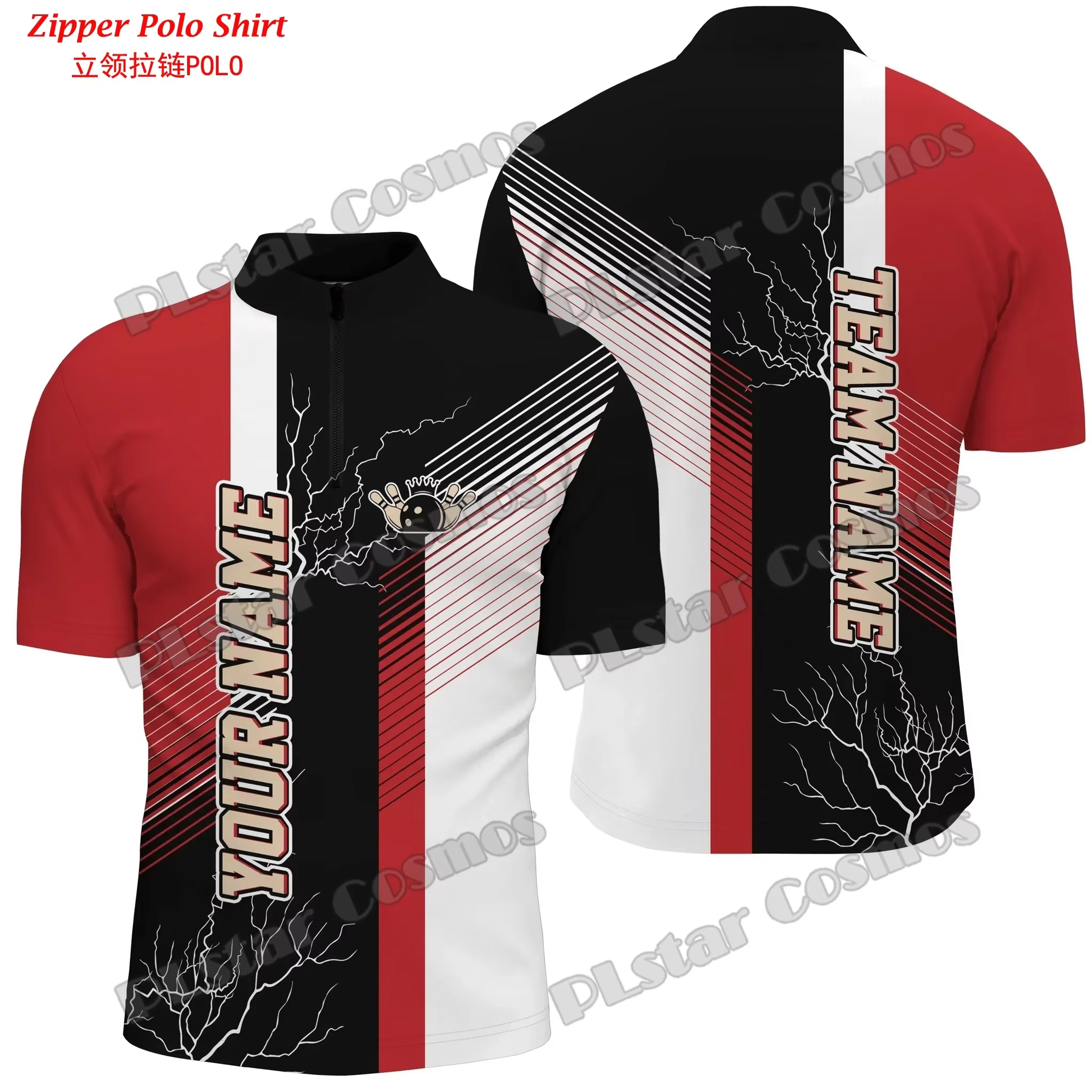 Nom personnalisé Bowling Team Jersey 3D imprimé mode hommes quart de fermeture éclair Polo été unisexe décontracté Zip