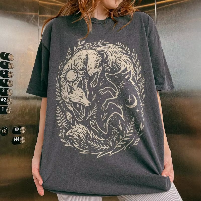 T-shirt en coton à motif animalier mystérieux Forêt Magique