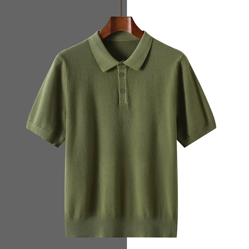 2025 classique col Polo T-Shirt pull hommes tricots laine Lyocell mélange