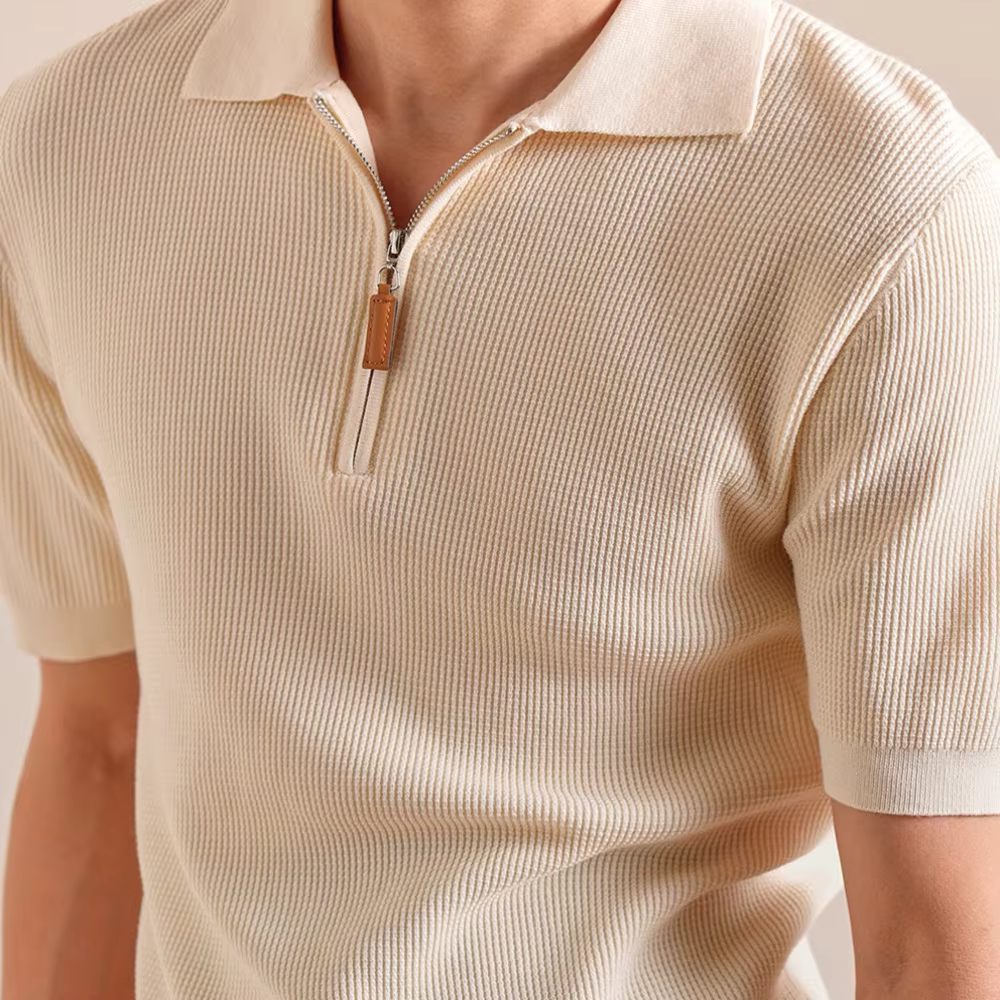 Lyocell mélange tricoté Polo hommes à manches courtes fermeture éclair revers décontracté demi