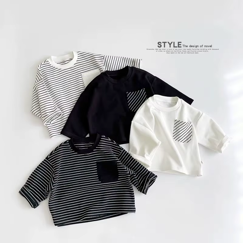 T-shirt rayé à la mode, polyvalent, décontracté, ample, col rond, nouveau Design, manches longues, couleur unie
