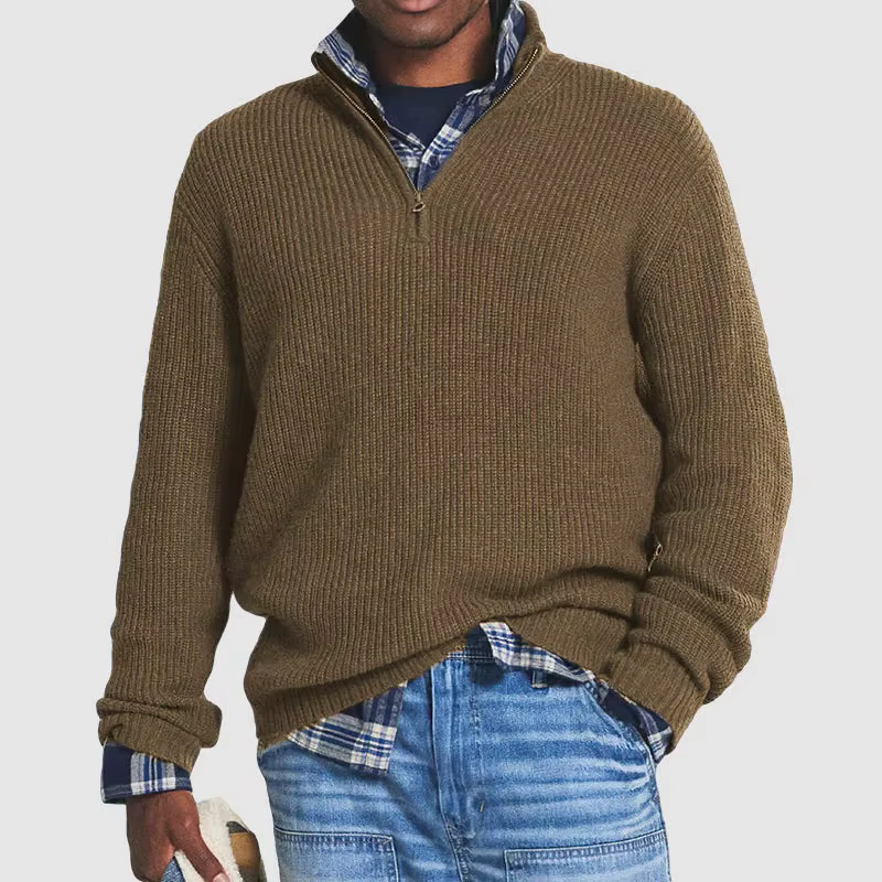 Pull à manches longues pour hommes, pull décontracté, haut monochrome, demi-fermeture éclair, extérieur, travail, PVD, automne, hiver, mode, nouveau