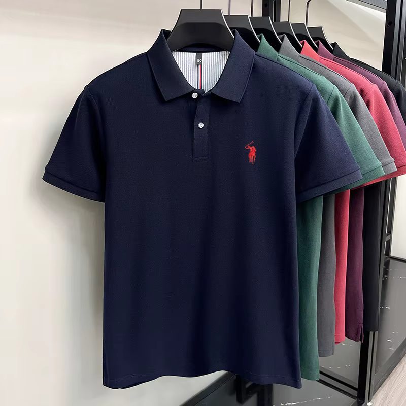 Luxe Pony broderie manches courtes Polo chemise 100% coton haut de gamme marque hommes nouvelle mode été respirant