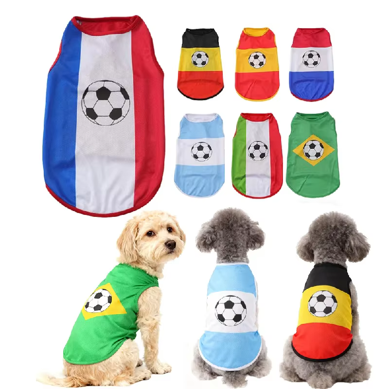 Vêtements pour chien, maillot de football pour chien, tenue avec drapeau national d'Espagne, France, Allemagne, Pays-Bas, Italie, Argentine, Brésil