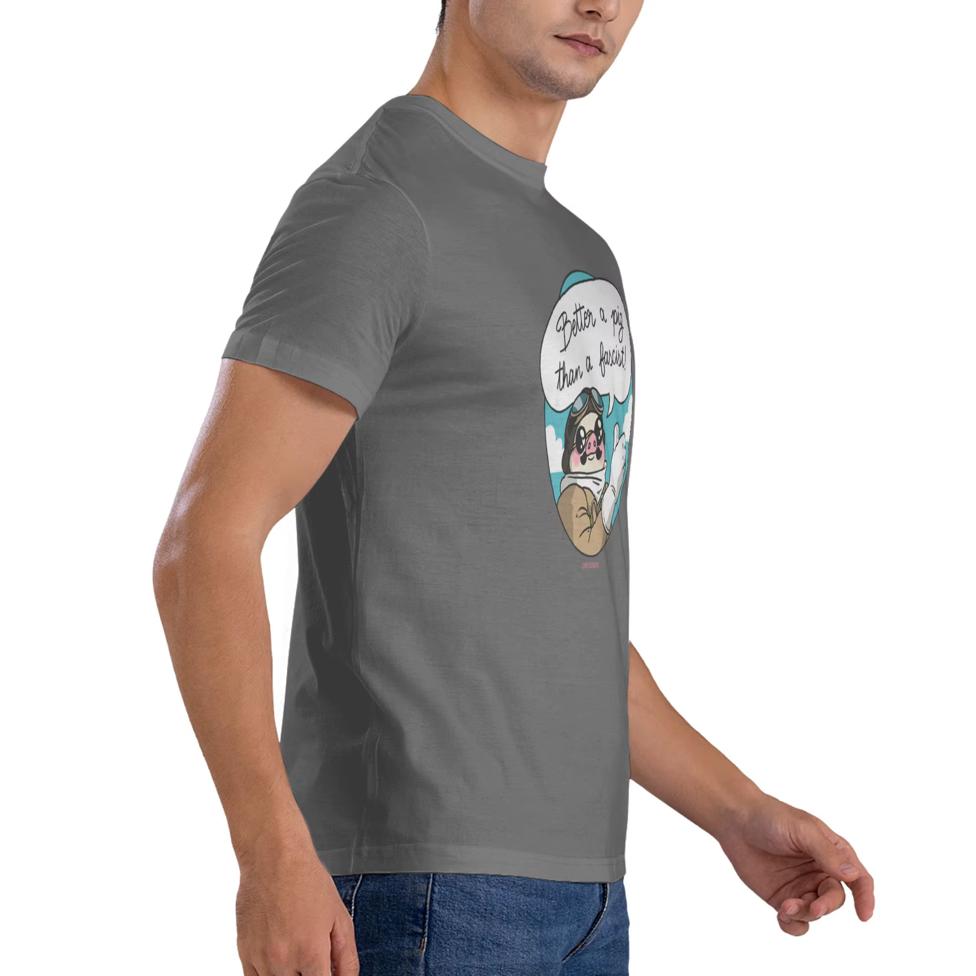 Drôle : mieux vaut un cochon qu'un fasciste ! T-shirt imprimé pour hommes