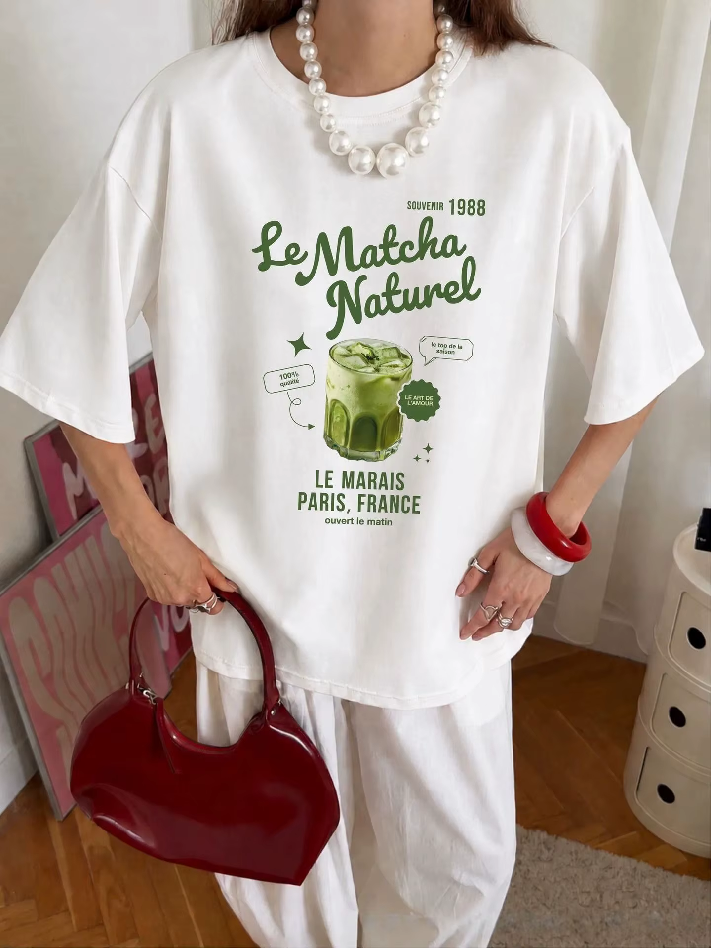 T-shirt oversize imprimé MATCHA pour femme