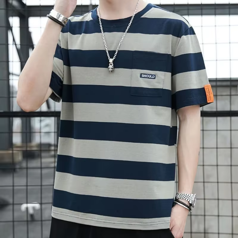 T-shirts pour hommes chemises amples hauts à rayure T-shirt