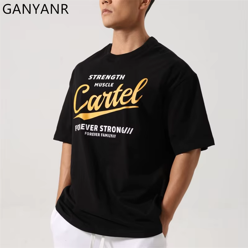 GANYANR T-shirt de course pour hommes vêtements de golf d'été Fitness actif à manches courtes musculation gymnase