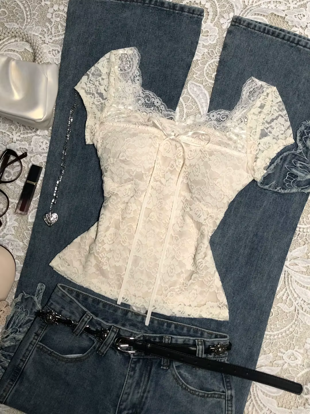 T-shirt Slim en dentelle pour femmes