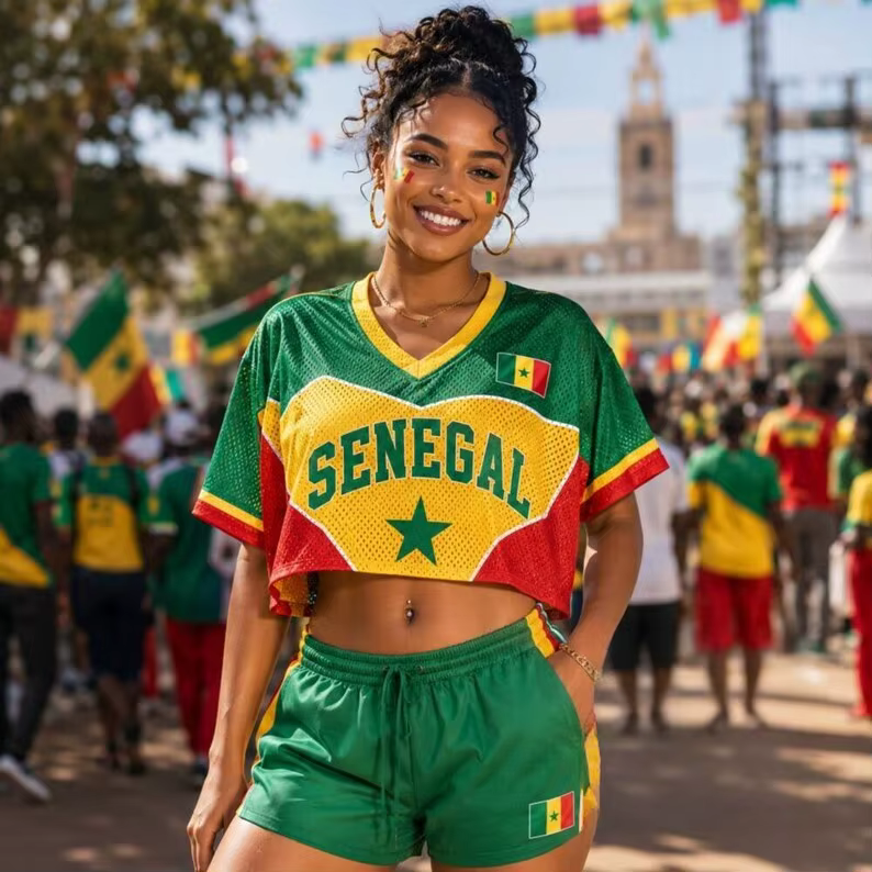 T-shirt court imprimé 3D aux couleurs du drapeau du Sénégal