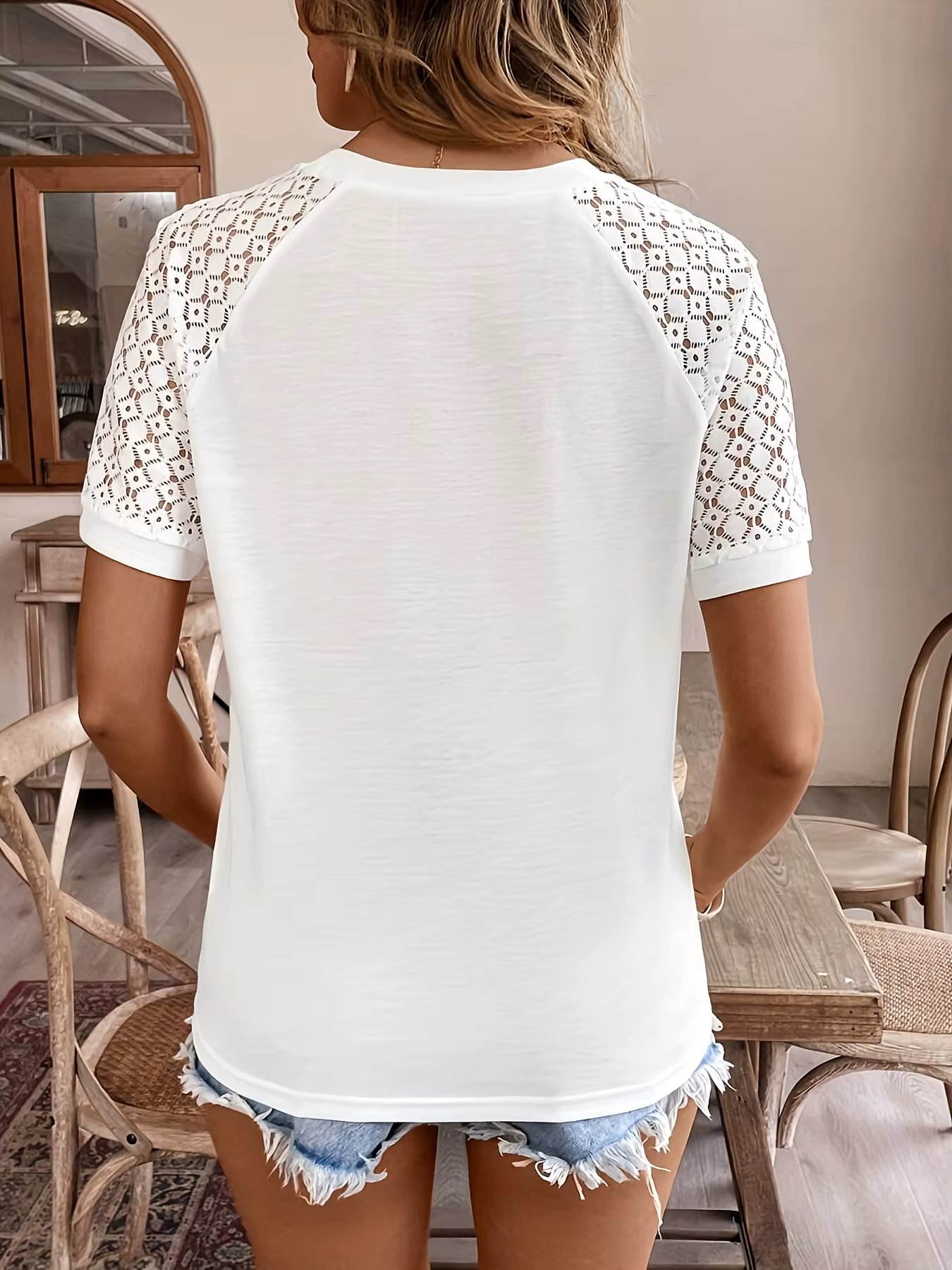 T-shirt d'été pour femmes, haut à col rond et manches courtes