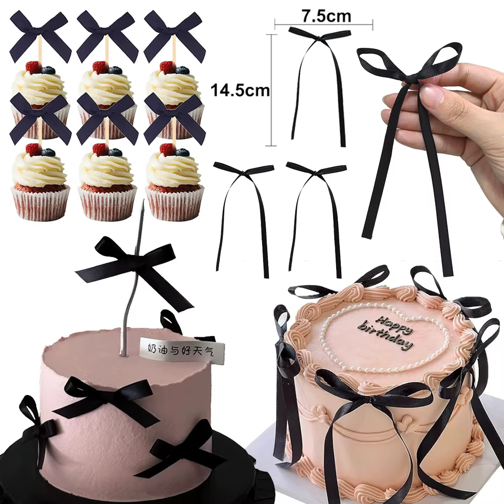 10/20/50 PIÈCES Arc Cupcake Toppers Décorations Rose Noir Arc Desserts Gâteau Topper Fille Anniversaire De Mariage Arc