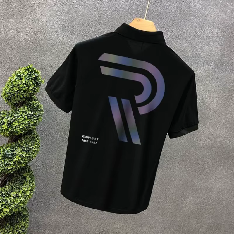 Polo noir chiné pour homme avec col