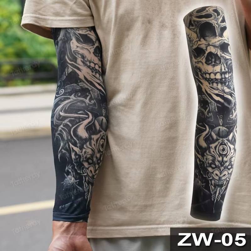 6 manchons de tatouage élastiques pour bras entier, pour hommes et femmes, motif réaliste de crâne Hannya japonais et dragon, pour maquillage corporel