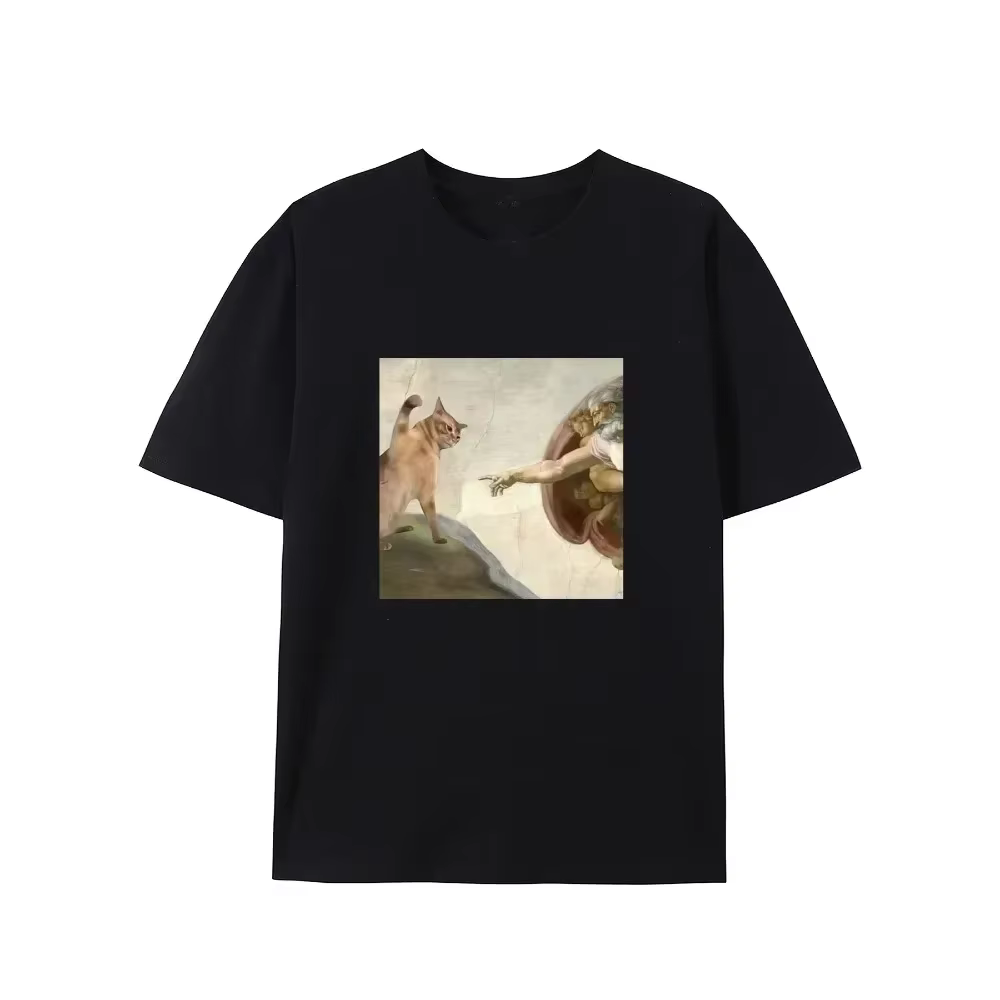 Chat humoristique et Adam Creation parodie graphique T-Shirt décontracté col rond coupe manches courtes pour adulte été