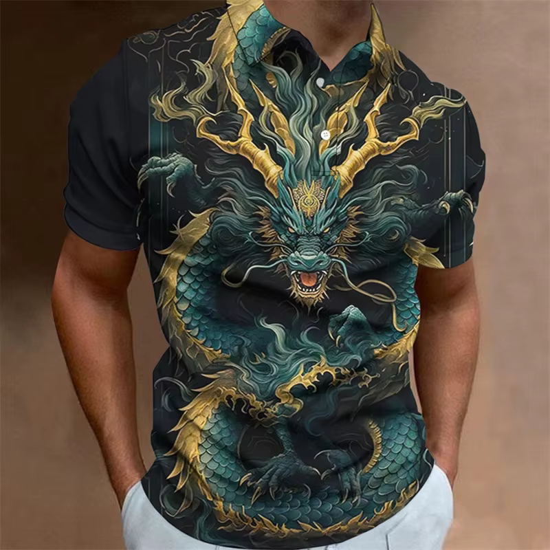 Polo à motif de dragon pour hommes