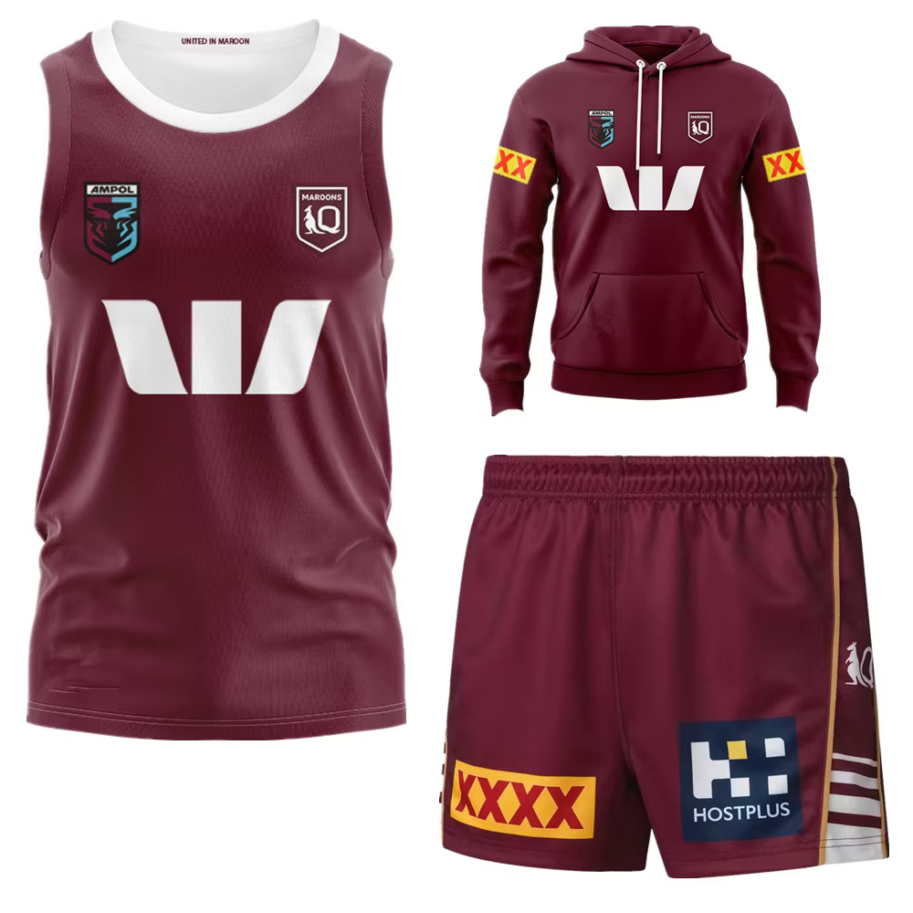 2026 Australie QLD Maroons rugby JERSEY shorts gilet veste homme femmes rugby chemise à capuche t-shirt femme enfants maillots