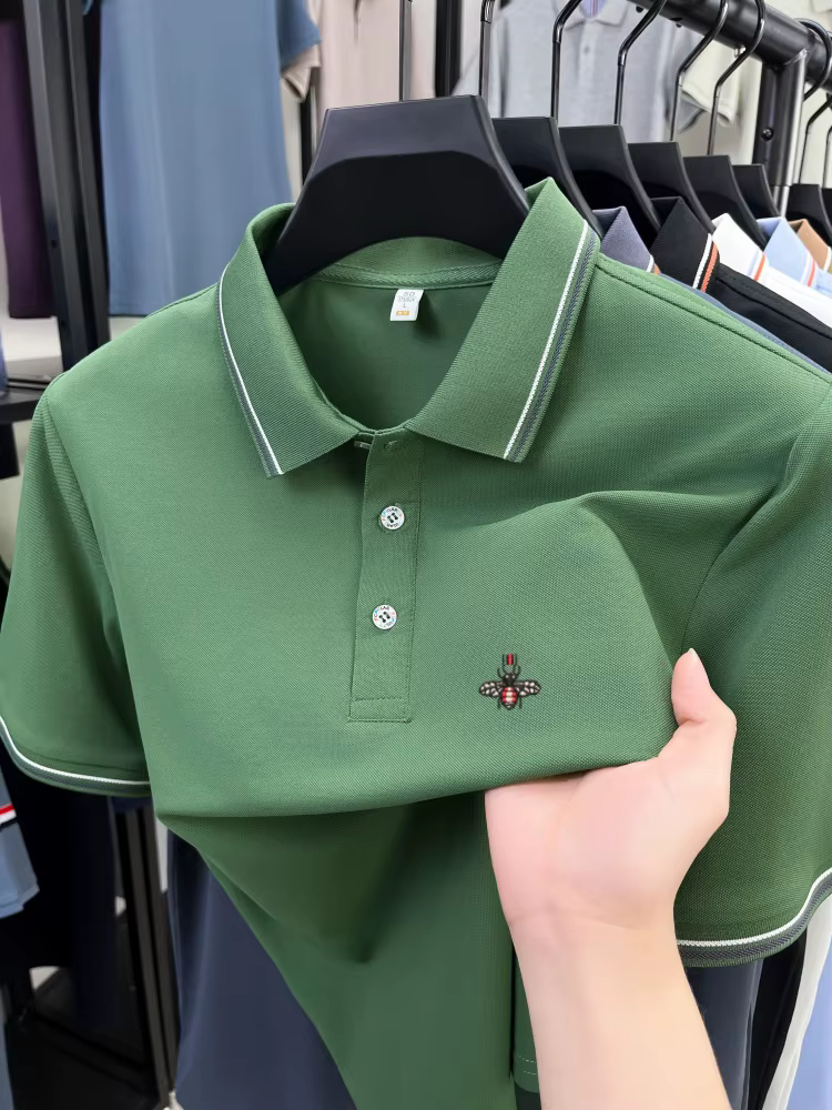 Mode abeille brodé manches courtes polo shirt hommes de luxe haute qualité marque été nouveau modèle confort respirant casual T-shirt