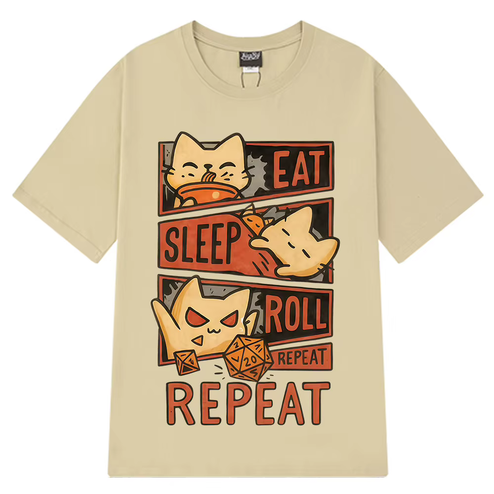 Chat fantaisiste DnD drôle Meme t-shirt hommes femmes Vintage lâche T-shirts été col rond coton à la mode surdimensionné