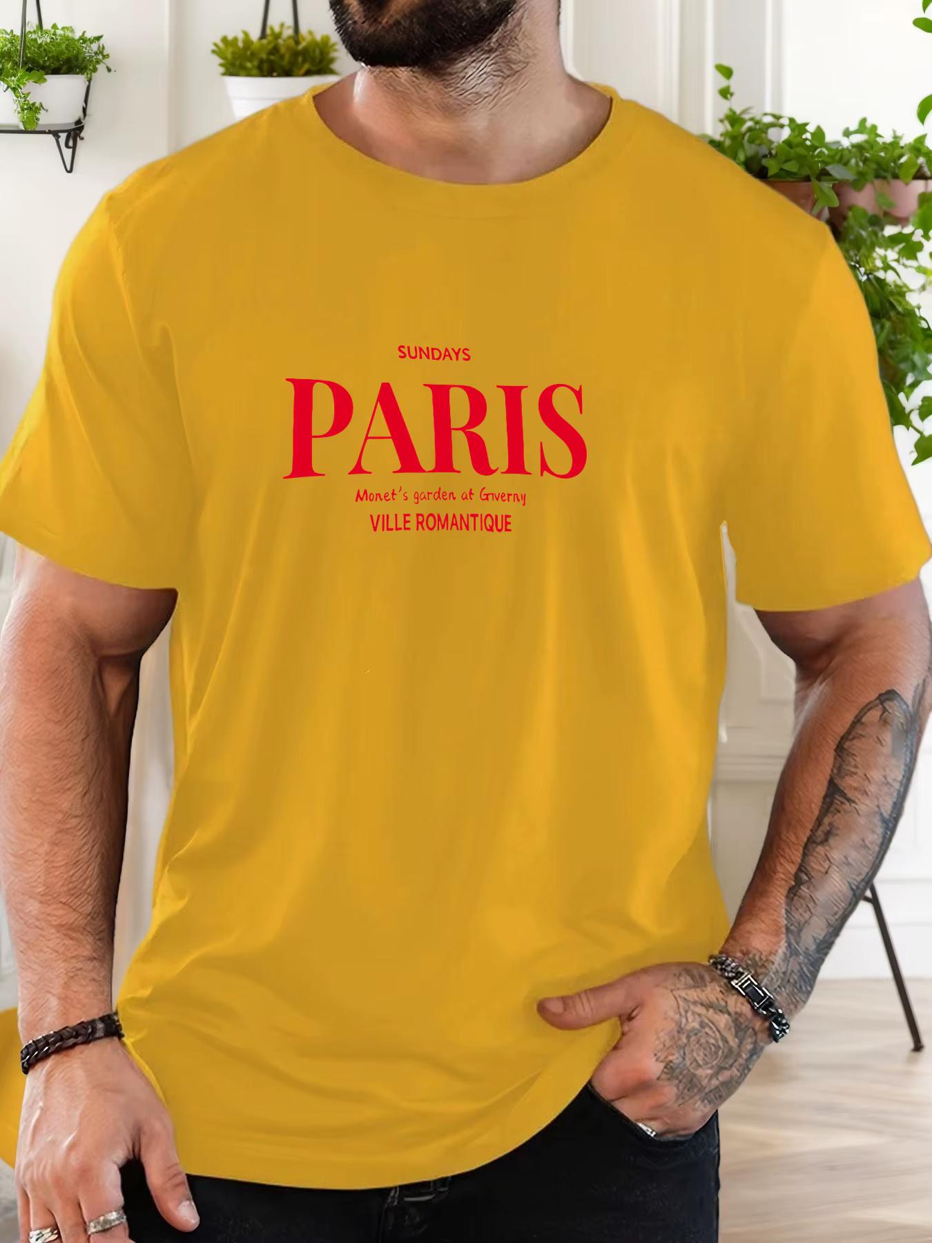 T-shirt imprimé 100 % coton pour hommes paris art pattern été décontracté surdimensionné col rond à manches courtes
