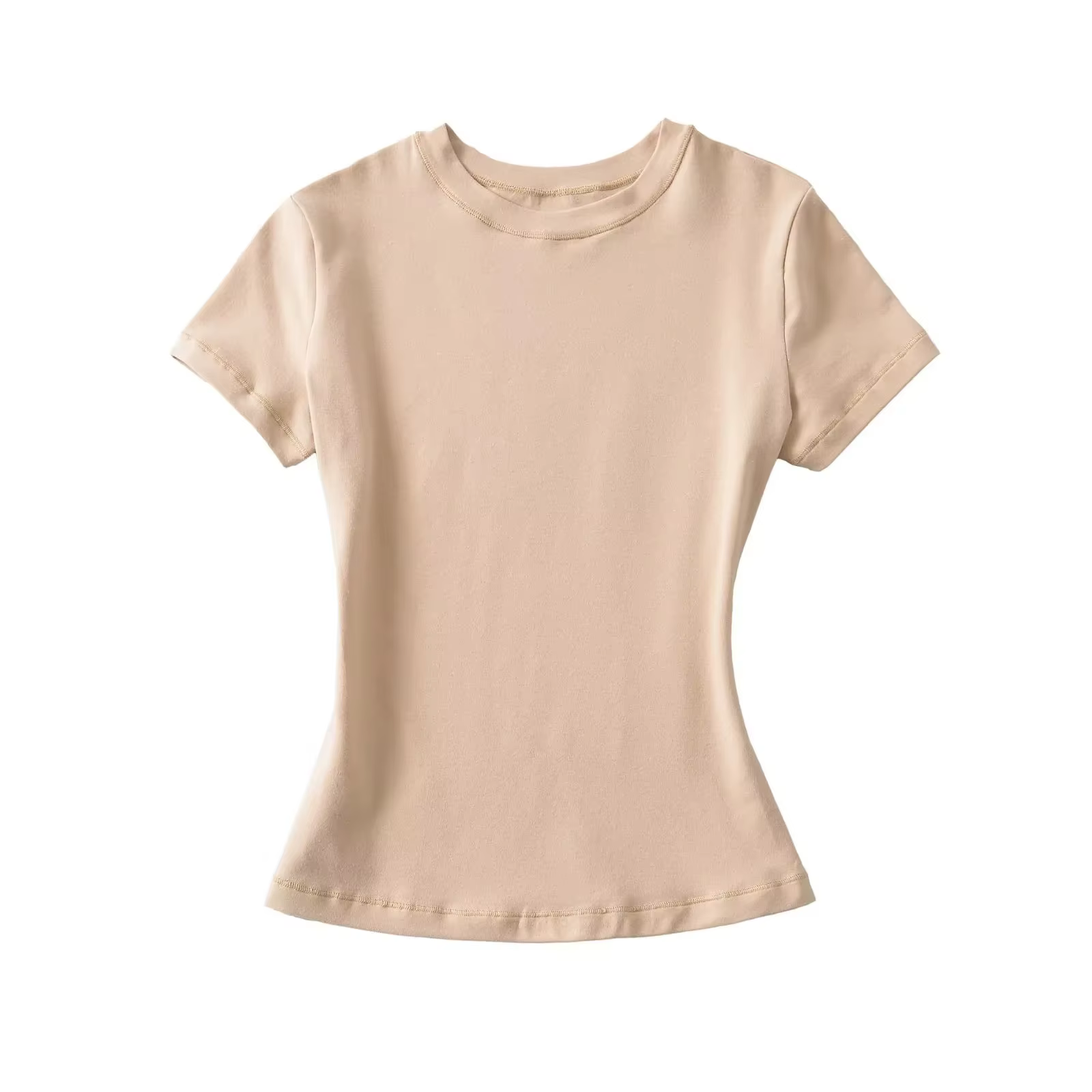 Kardashian taille sur mesure T-Shirt à manches courtes femmes été coupe ajustée élastique Base courte haut col rond épissure épaule manches