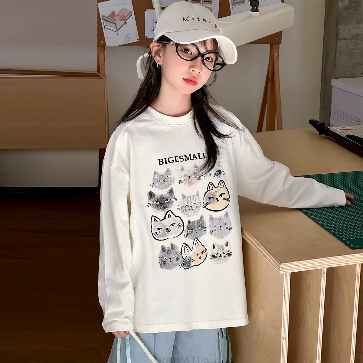 T-shirt en coton à manches longues pour adolescentes