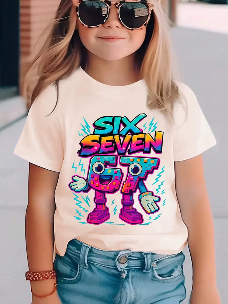 T-shirt graphique pour enfants Neon SIX SEVEN numéro 67