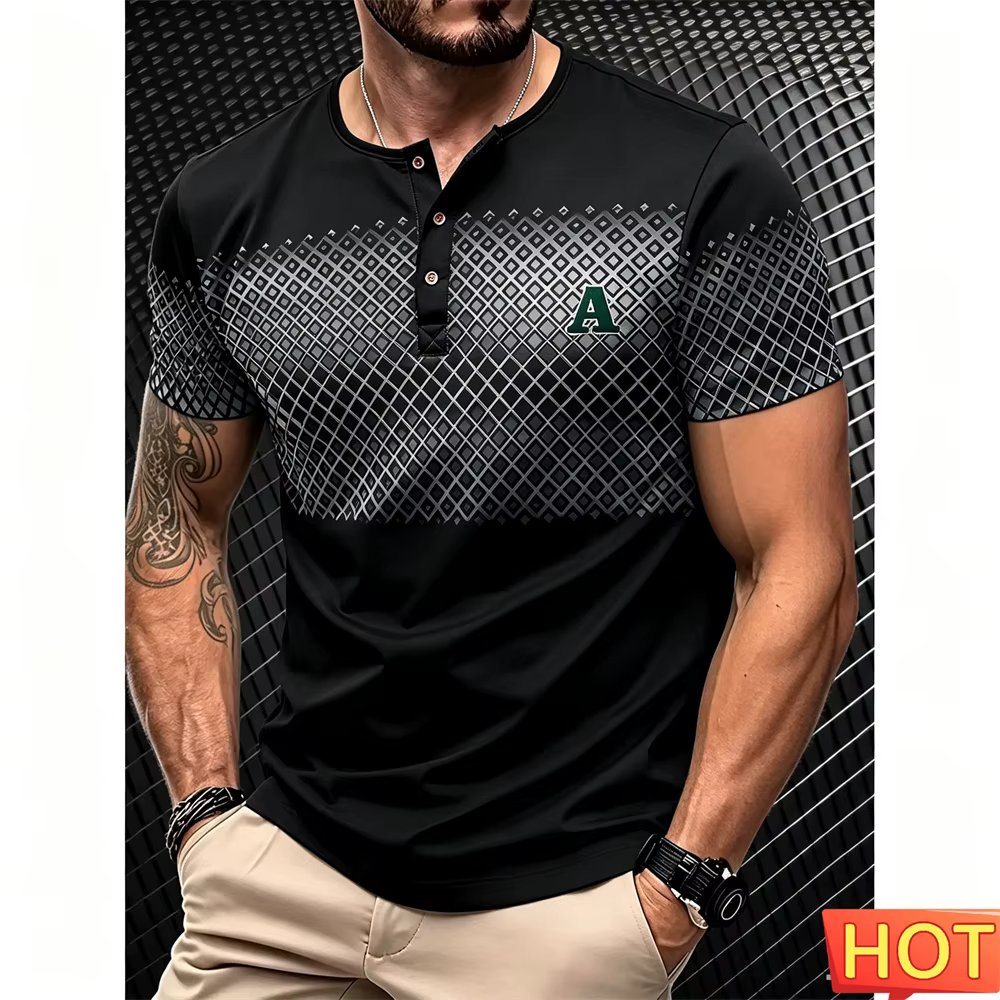 T-shirt pour homme, manches courtes, t-shirt Henry pour homme, t-shirt décontracté pour homme, t-shirt boutonné respirant, t-shirt Henry sport, vêtements pour homme