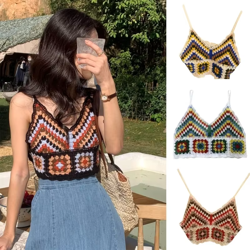 Haut court d'été en tricot au Crochet pour femmes
