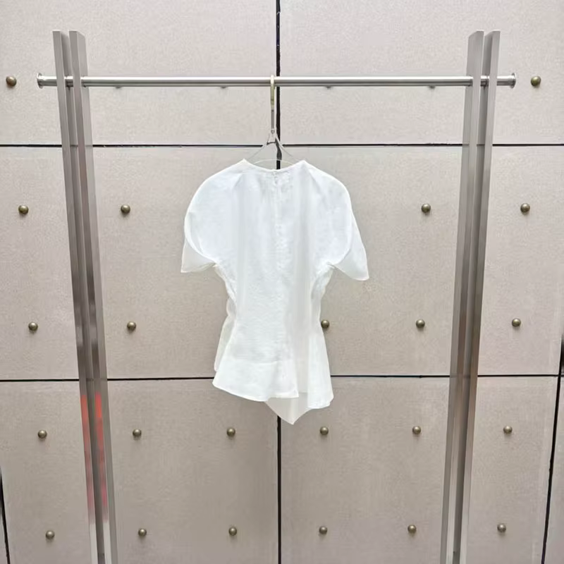 Haut asymétrique pour femme, T-shirt à col rond et manches courtes, Pull en coton et lin de haute qualité, 2026, Nouvelle arrivée, Y2K