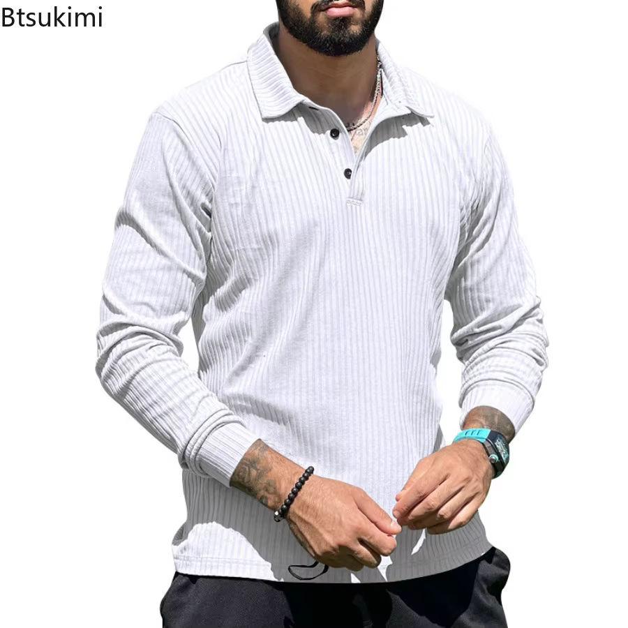 Nouveau T-shirt Polo Décontracté à Manches Longues pour Homme