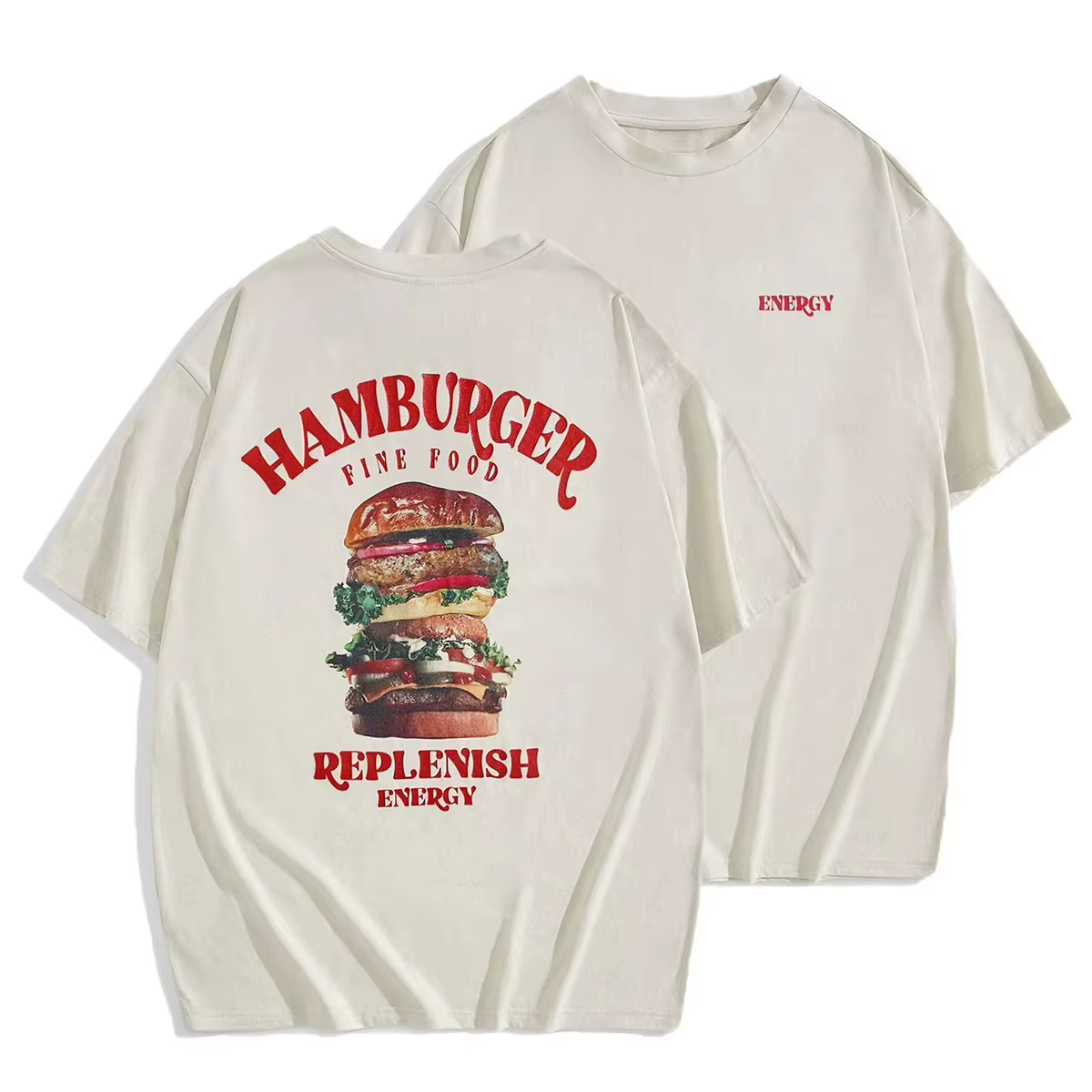 Un énorme Hamburger T-Shirt homme été confortable t-shirts respirant doux coton col rond haut multicolore Hip Hop vêtements