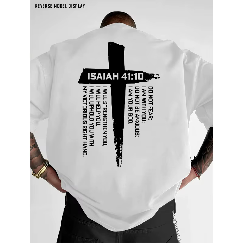 T-shirt graphique avec croix chrétienne et verset biblique pour hommes
