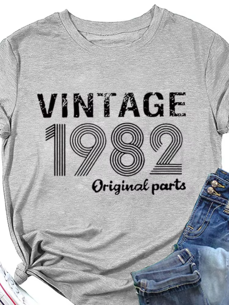 Vintage 1982 Original impression femmes t-shirt à manches courtes col rond lâche